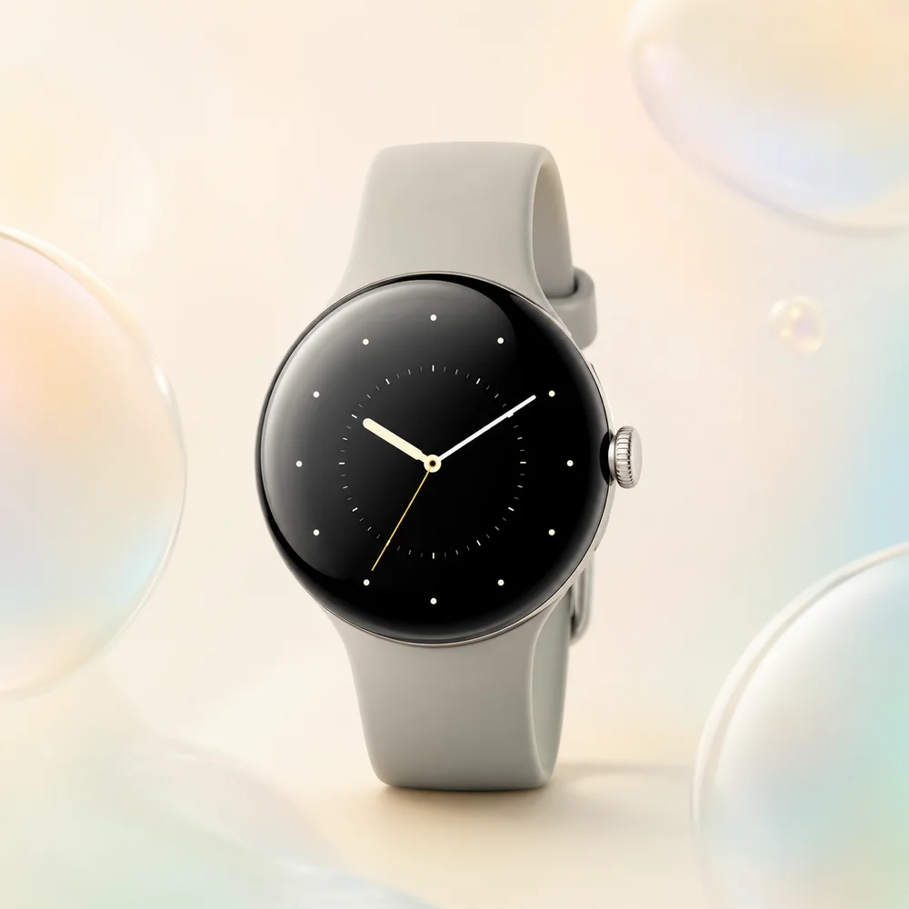 Google Pixel Watch with light gray band